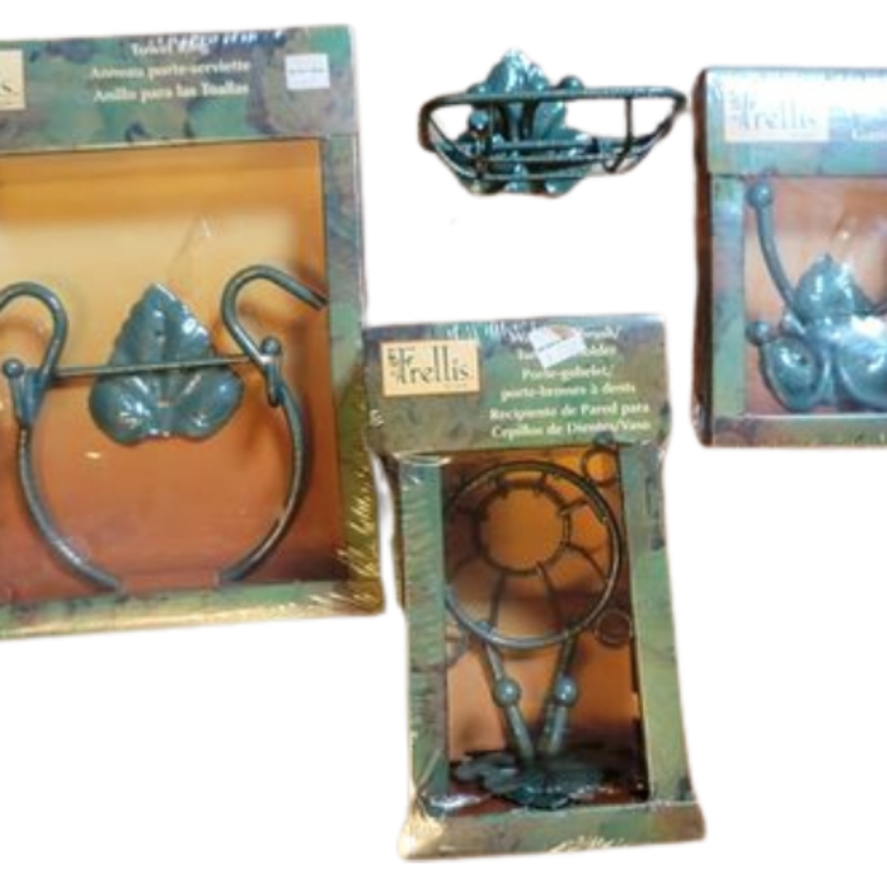 Set of 4 Towel Hanger Soap Dish Cup Holder and Towel Hooks by Trellis